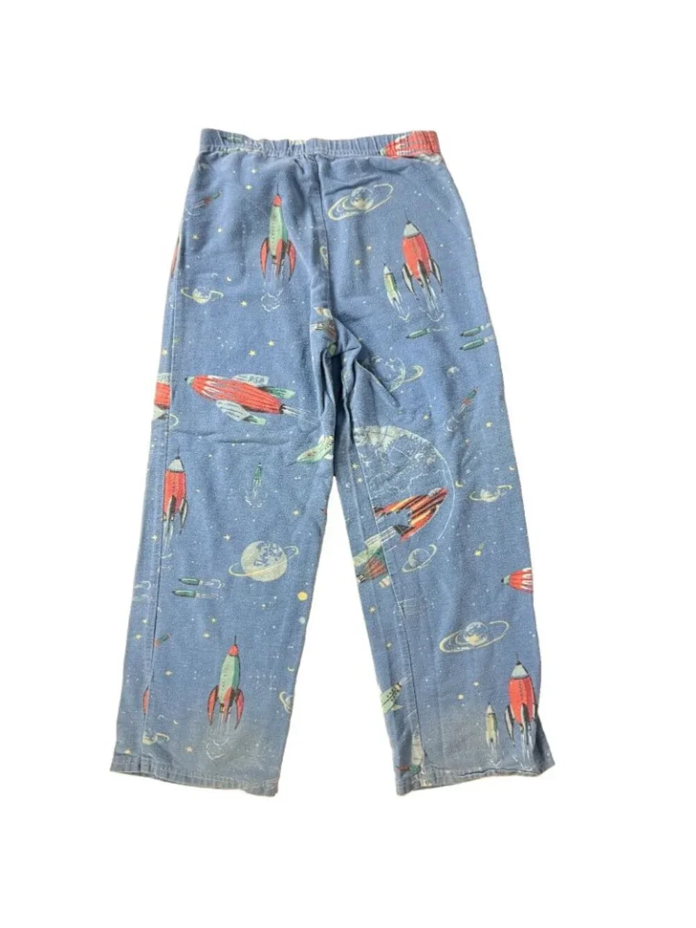 Garnet Hill Space Rocket SpaceShip Kids PJs size 8 Flannel Pajamas Top + Bottom